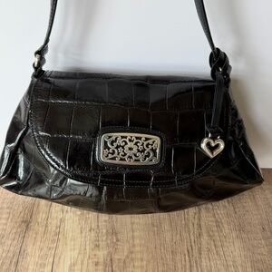 Brighton Black Croc Embossed Leather Shoulder heart charm